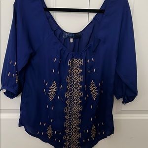 Dark blue low cut blouse